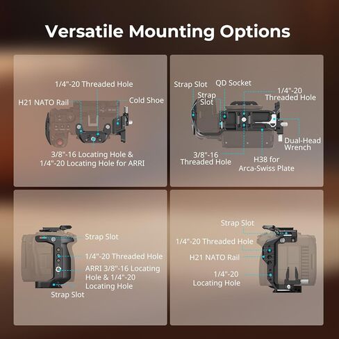 قفص SmallRig لـ Canon C50 مع مشبك كابل لـ HDMI، جهاز كاميرا C50 ذو تصميم معياري، يتضمن حذاء بارد، مقبس QD، لوحة لـ Arca وسكة حديد الناتو القابلة للفصل، متوافق مع مقبض XLR الأصلي - 5656 in Kuwait