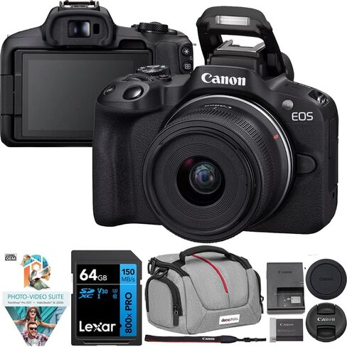 Canon EOS R50 Mirrorless Camera Body Only (White) 5812C002 Bundle with Lexar Premium 64GB SDXC Memory Card, Deco Essentials Camera Bag and Corel Photo Video Suite PaintShop Pro with VideoStudio SE in Saudi Arabia