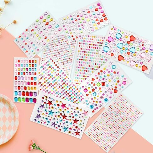 2651pcs Gem Stickers Jewels for Crafts,Self Adhesive Rhinestone Jewel Stickers,Stick on Gems Rhinestones for Crafts,Acrylic Bling Heart Stickers in Saudi Arabia
