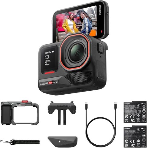 Insta360 Ace Pro 2 Vlog Bundle Dual Battery - 8K Waterproof Action Camera Co-Engineered with Leica, 1/1.3" Sensor, Dual AI Chip, Leading Low Light, Superior Audio, Flip Screen & AI Editing for Vlogs in Saudi Arabia