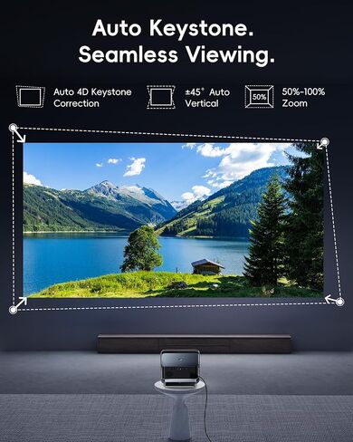 جهاز عرض 4K مع واي فاي وبلوتوث، جهاز عرض ذكي مع التركيز التلقائي والتحكم الصوتي، أكثر من 10,000 تطبيق، مسرح منزلي صغير محمول للأفلام في الأماكن المغلقة/الخارجية in Kuwait