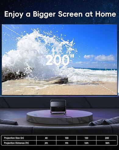 جهاز عرض 4K مع واي فاي وبلوتوث، جهاز عرض ذكي مع التركيز التلقائي والتحكم الصوتي، أكثر من 10,000 تطبيق، مسرح منزلي صغير محمول للأفلام في الأماكن المغلقة/الخارجية in Kuwait