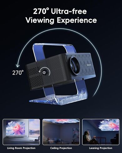 جهاز عرض 4K مع واي فاي وبلوتوث، جهاز عرض ذكي مع التركيز التلقائي والتحكم الصوتي، أكثر من 10,000 تطبيق، مسرح منزلي صغير محمول للأفلام في الأماكن المغلقة/الخارجية in Kuwait