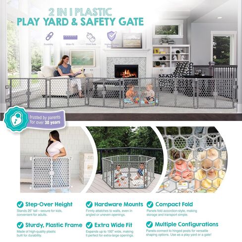 Regalo 192-Inch Super Wide Baby Gate and Play Yard, 2-in-1 Convertible Plastic Gate and Play Yard, Red White and Blue, Hardware Mounted, 6-24 Months in Saudi Arabia
