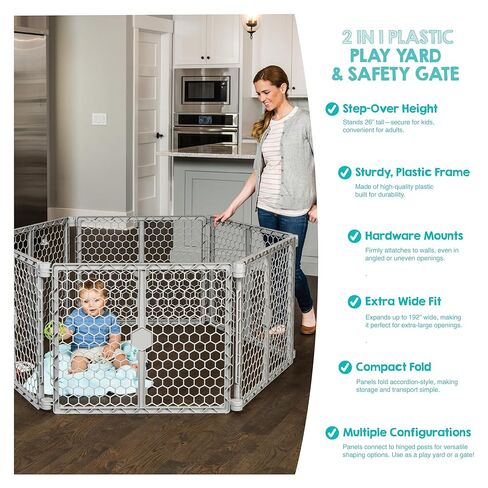 Regalo 192-Inch Super Wide Baby Gate and Play Yard, 2-in-1 Convertible Plastic Gate and Play Yard, Red White and Blue, Hardware Mounted, 6-24 Months in Saudi Arabia
