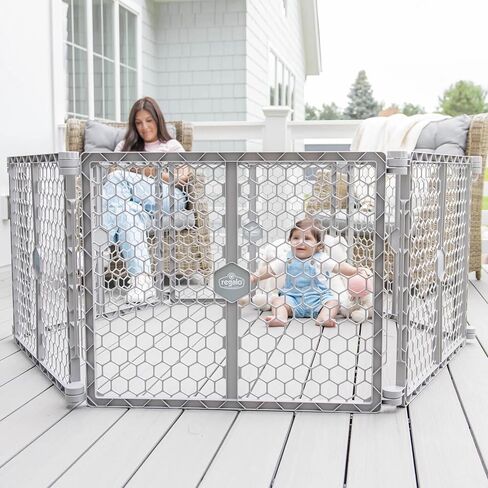 Regalo 192-Inch Super Wide Baby Gate and Play Yard, 2-in-1 Convertible Plastic Gate and Play Yard, Red White and Blue, Hardware Mounted, 6-24 Months in Saudi Arabia
