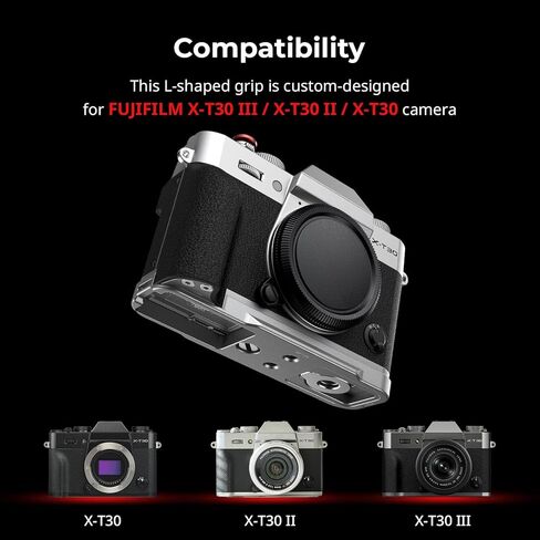 SMALLRIG X-T30 III/X-T30 II/X-T30 L-Shape Grip for FUJIFILM Camera, Built-in Quick Release Plate for Arca, 1/4"-20 Holes, Lightweight Ergonomic Silicone Handgrip,Shutter Button (Silver) - 5664 in Saudi Arabia