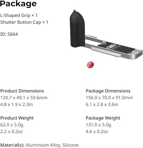 SMALLRIG X-T30 III/X-T30 II/X-T30 L-Shape Grip for FUJIFILM Camera, Built-in Quick Release Plate for Arca, 1/4"-20 Holes, Lightweight Ergonomic Silicone Handgrip,Shutter Button (Silver) - 5664 in Saudi Arabia