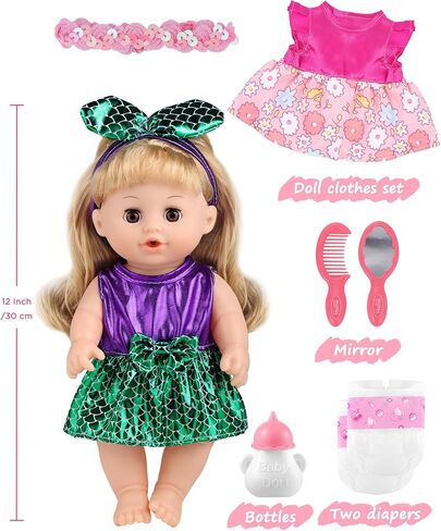 دمية أطفال بشعر من GAGAKU، دمى أطفال مقاس 12 بوصة للفتيات بعمر 3 4 5 6 سنوات، دمية أطفال للأطفال الصغار، دمى أطفال مقاس 12 بوصة مع ملحقات in Kuwait