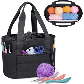 Teamoy Small Knitting Bag Tote, Puffer Yarn Storage Bag, Drawstring Crochet Bag Organizer for Yarn Skeins and Crocheting Supplies, Pink in Kuwait