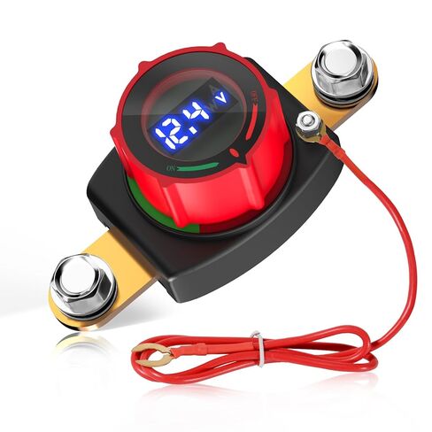 Side Post Battery Disconnect Switch with Voltmeter, 5-60V Master Isolator Kill Switch Kit - Car Battery Disconnect Switch for Car, RV, Boat, Truck, ATV, for Negative Terminal (Side Post) in Saudi Arabia