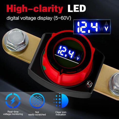 Side Post Battery Disconnect Switch with Voltmeter, 5-60V Master Isolator Kill Switch Kit - Car Battery Disconnect Switch for Car, RV, Boat, Truck, ATV, for Negative Terminal (Side Post) in Saudi Arabia
