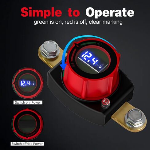 Side Post Battery Disconnect Switch with Voltmeter, 5-60V Master Isolator Kill Switch Kit - Car Battery Disconnect Switch for Car, RV, Boat, Truck, ATV, for Negative Terminal (Side Post) in Saudi Arabia