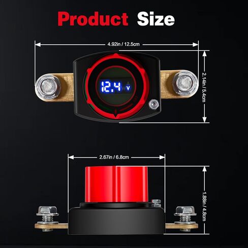 Side Post Battery Disconnect Switch with Voltmeter, 5-60V Master Isolator Kill Switch Kit - Car Battery Disconnect Switch for Car, RV, Boat, Truck, ATV, for Negative Terminal (Side Post) in Saudi Arabia
