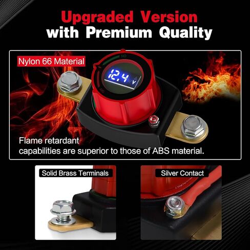 Side Post Battery Disconnect Switch with Voltmeter, 5-60V Master Isolator Kill Switch Kit - Car Battery Disconnect Switch for Car, RV, Boat, Truck, ATV, for Negative Terminal (Side Post) in Saudi Arabia