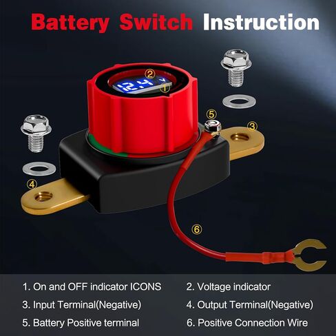 Side Post Battery Disconnect Switch with Voltmeter, 5-60V Master Isolator Kill Switch Kit - Car Battery Disconnect Switch for Car, RV, Boat, Truck, ATV, for Negative Terminal (Side Post) in Saudi Arabia