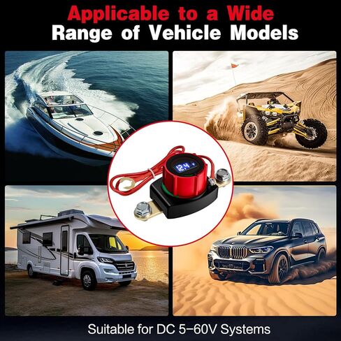 Side Post Battery Disconnect Switch with Voltmeter, 5-60V Master Isolator Kill Switch Kit - Car Battery Disconnect Switch for Car, RV, Boat, Truck, ATV, for Negative Terminal (Side Post) in Saudi Arabia