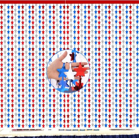 Patriotic Star Tinsel Foil Fringe Curtains, Red White Blue, Party Photo Backdrop Decorations, 2 Pack, for 4th of July, Home, Front Door (Red+White, 3.3Ft x 6.6 Ft) in Saudi Arabia