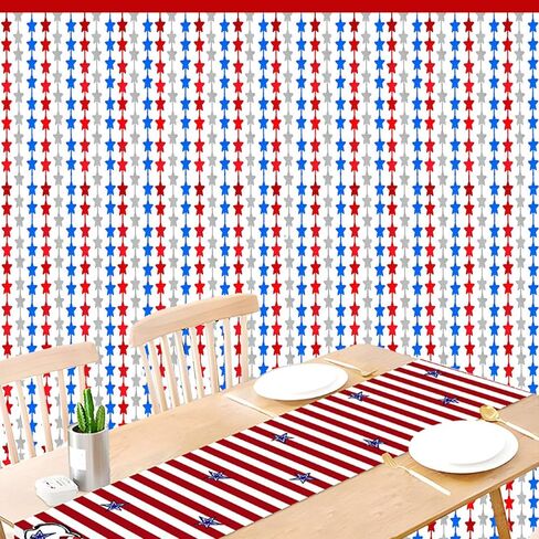 Patriotic Star Tinsel Foil Fringe Curtains, Red White Blue, Party Photo Backdrop Decorations, 2 Pack, for 4th of July, Home, Front Door (Red+White, 3.3Ft x 6.6 Ft) in Saudi Arabia