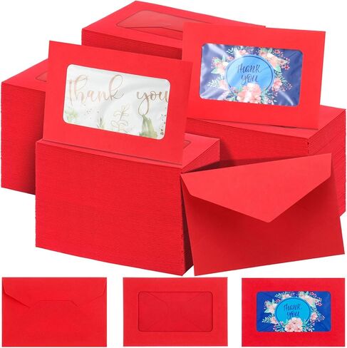 Cholemy 200 Pcs Red Gift Card Envelopes Christmas Card Envelopes with Window 4.1 x 2.8 Invitation Credit Sleeves for Money Cash Business Thanksgiving Wedding Party Greeting Supplies Decoration in Saudi Arabia