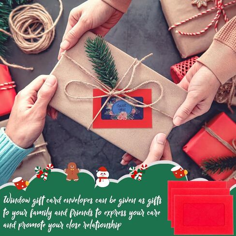 Cholemy 200 Pcs Red Gift Card Envelopes Christmas Card Envelopes with Window 4.1 x 2.8 Invitation Credit Sleeves for Money Cash Business Thanksgiving Wedding Party Greeting Supplies Decoration in Saudi Arabia