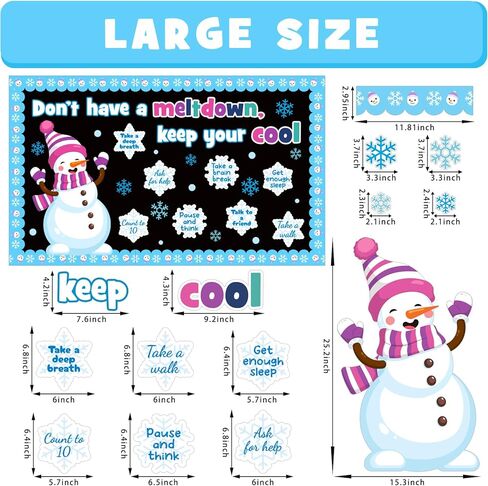 Winter Mental Health Bulletin Board Decoration Set, Winter Emotion Inspirational Classroom Decorations Snowman Snowflake Cutouts RA School Counselor Therapy Calm Corner Wall Door Decor for Teacher in Saudi Arabia