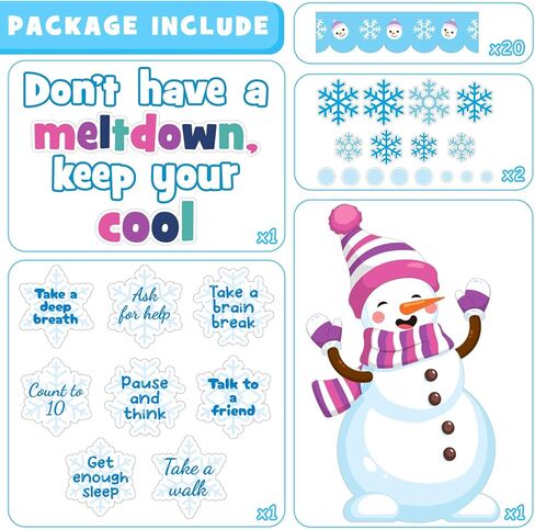 Winter Mental Health Bulletin Board Decoration Set, Winter Emotion Inspirational Classroom Decorations Snowman Snowflake Cutouts RA School Counselor Therapy Calm Corner Wall Door Decor for Teacher in Saudi Arabia