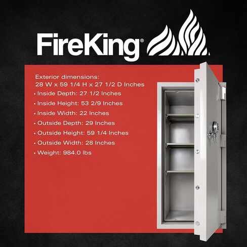 FireKing Fire Safe مع قفل إلكتروني، مصنف ضد الحريق لمدة ساعة واحدة، آمن للمنزل بتصنيف UL ومقاوم للماء، خزائن منزلية قابلة للبرمجة، أبيض in Kuwait