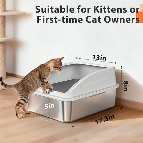 صندوق فضلات القطط المغلق من الفولاذ المقاوم للصدأ مع غطاء | صندوق فضلات كبير جدًا مقاس XL للقطط الكبيرة | صندوق فضلات معدني عالي الجوانب | مانع تسرب البول، يشمل بساط القطط ومغرفة القمامة المعدنية بالكامل in Kuwait