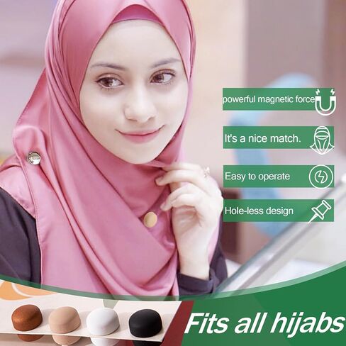 Strong Hijab Magnets for Women - 8 Pack Magnetic Scarf Pins & Clips Secure Hold, Invisible Under Scarf for Muslim Clothing and Accessories (8, Matte-Black-White/Golden Curry-Beige) in Saudi Arabia