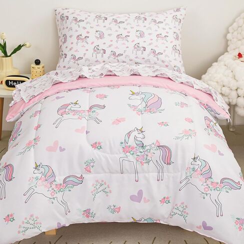 مجموعات لحاف الأطفال الصغار من Viviland Butterfly Floral، طقم مفروشات لطيف للفتيات الصغيرات، طقم سرير أطفال ناعم من الألياف الدقيقة باللون الأرجواني in Kuwait