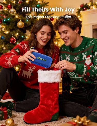 هدايا لاسلكية لسماعات بلوتوث محمولة: هدية الفيل الأبيض للرجال البالغين والمراهقين، حشوات تخزين عيد الميلاد، وقت تشغيل 30 ساعة، باس قوي، عرض أضواء RGB، أساسيات عطلة عيد الميلاد على الشاطئ، أسود in Kuwait