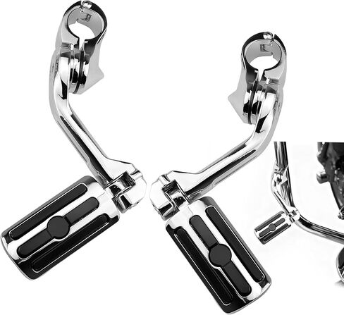 أوتاد قدم للطرق السريعة قابلة للتعديل مقاس 1.25 بوصة لـ Harley Davidson Dyna Touring Street Glide Electra Glide Road King Softail Sportster CVO Trike VRSC - أوتاد تحطم بزاوية طويلة مع واقي محرك 1-1/4 (كروم) in Saudi Arabia