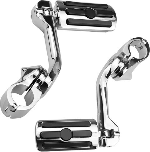أوتاد قدم للطرق السريعة قابلة للتعديل مقاس 1.25 بوصة لـ Harley Davidson Dyna Touring Street Glide Electra Glide Road King Softail Sportster CVO Trike VRSC - أوتاد تحطم بزاوية طويلة مع واقي محرك 1-1/4 (كروم) in Saudi Arabia