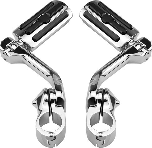 أوتاد قدم للطرق السريعة قابلة للتعديل مقاس 1.25 بوصة لـ Harley Davidson Dyna Touring Street Glide Electra Glide Road King Softail Sportster CVO Trike VRSC - أوتاد تحطم بزاوية طويلة مع واقي محرك 1-1/4 (كروم) in Saudi Arabia
