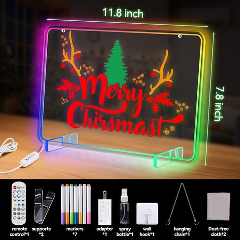 لوحة ملاحظات LED بألوان، لوحة رسم LED مقاس 11.8 × 7.8 بوصة للأطفال، 21 وضعًا و16 لونًا، لوحة مسح جافة من الأكريليك مع ضوء، جهاز تحكم عن بعد، أضواء ليلية كهدايا عيد الميلاد لغرف الأطفال. in Saudi Arabia