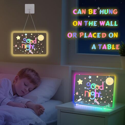 لوحة ملاحظات LED بألوان، لوحة رسم LED مقاس 11.8 × 7.8 بوصة للأطفال، 21 وضعًا و16 لونًا، لوحة مسح جافة من الأكريليك مع ضوء، جهاز تحكم عن بعد، أضواء ليلية كهدايا عيد الميلاد لغرف الأطفال. in Saudi Arabia