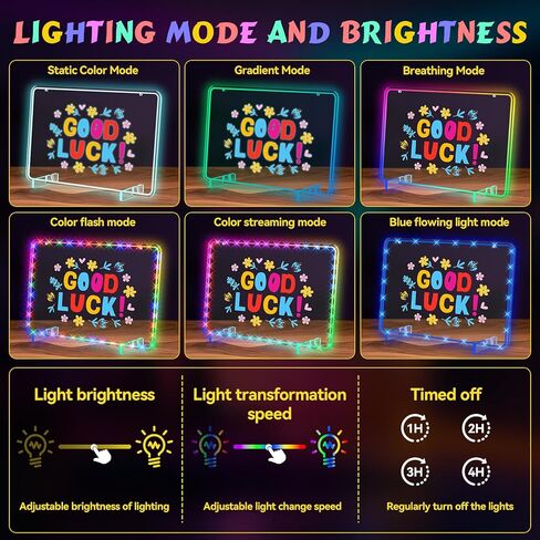 لوحة ملاحظات LED بألوان، لوحة رسم LED مقاس 11.8 × 7.8 بوصة للأطفال، 21 وضعًا و16 لونًا، لوحة مسح جافة من الأكريليك مع ضوء، جهاز تحكم عن بعد، أضواء ليلية كهدايا عيد الميلاد لغرف الأطفال. in Saudi Arabia