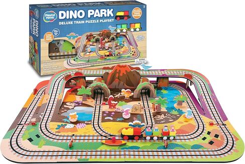Dino Park Train Puzzle Playset – Build and Play Railway Set for Toddlers and Kids Ages 3-5 – EVA Foam Puzzle Track with Motorized Train and Cars (Large) in Saudi Arabia