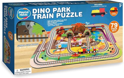 Dino Park Train Puzzle Playset – Build and Play Railway Set for Toddlers and Kids Ages 3-5 – EVA Foam Puzzle Track with Motorized Train and Cars (Large) in Saudi Arabia