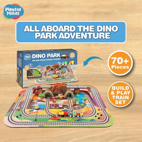 Dino Park Train Puzzle Playset – Build and Play Railway Set for Toddlers and Kids Ages 3-5 – EVA Foam Puzzle Track with Motorized Train and Cars (Large) in Saudi Arabia