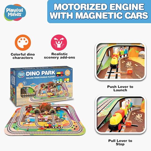 Dino Park Train Puzzle Playset – Build and Play Railway Set for Toddlers and Kids Ages 3-5 – EVA Foam Puzzle Track with Motorized Train and Cars (Large) in Saudi Arabia