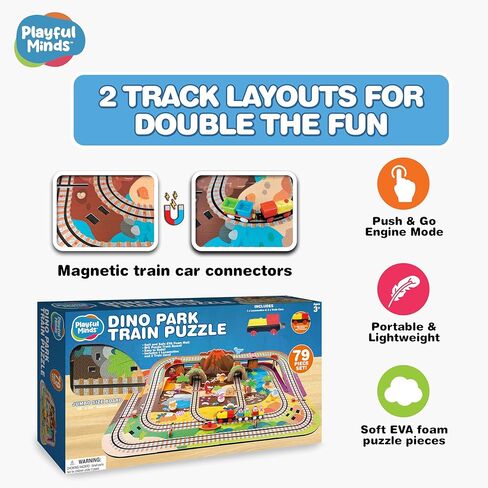 Dino Park Train Puzzle Playset – Build and Play Railway Set for Toddlers and Kids Ages 3-5 – EVA Foam Puzzle Track with Motorized Train and Cars (Large) in Saudi Arabia