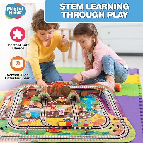 Dino Park Train Puzzle Playset – Build and Play Railway Set for Toddlers and Kids Ages 3-5 – EVA Foam Puzzle Track with Motorized Train and Cars (Large) in Saudi Arabia