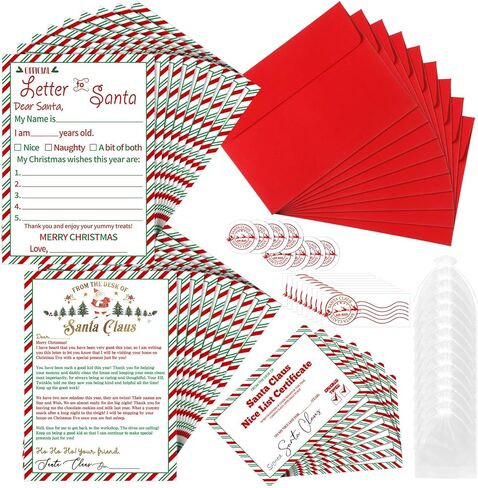 Colarr 12 مجموعة من الرسائل الرسمية لعيد الميلاد من وإلى مجموعة سانتا تتضمن 24 حرفًا لعيد الميلاد و12 شهادة قائمة لطيفة و12 ملصق ختم و12 ملصق عنوان الإرجاع و24 ظرفًا و12 حقيبة لتهنئة العطلات in Kuwait