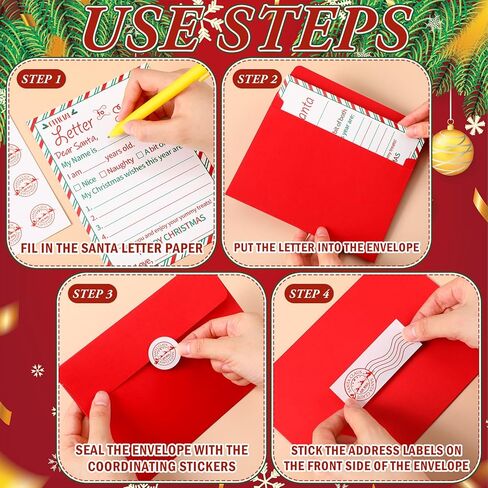 Colarr 12 مجموعة من الرسائل الرسمية لعيد الميلاد من وإلى مجموعة سانتا تتضمن 24 حرفًا لعيد الميلاد و12 شهادة قائمة لطيفة و12 ملصق ختم و12 ملصق عنوان الإرجاع و24 ظرفًا و12 حقيبة لتهنئة العطلات in Kuwait
