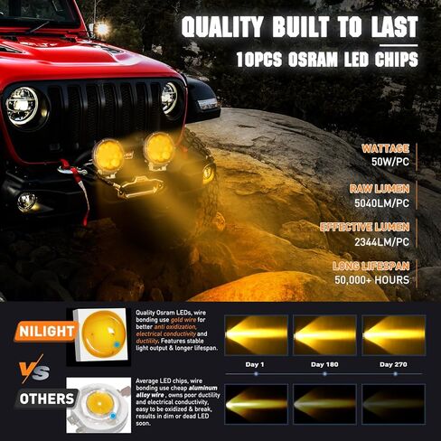 Nilight 5.7 بوصة العنبر LED القيادة الخفيفة جولة 50W الأصفر الضباب بقعة الفيضانات أضواء التحرير والسرد ث / 16AWG DT موصل الأسلاك تسخير IP68 للطرق الوعرة ATV UTV شاحنة جرار in Kuwait