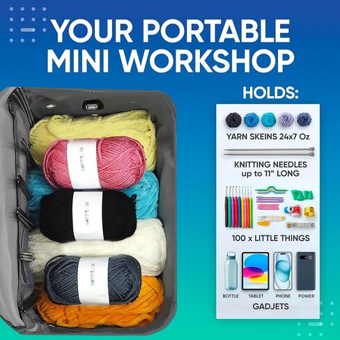 CRAFTISS Crochet Bag Yarn Storage - Christmas Gift - Durable Canvas Yarn Bag for Crochet Accessories – Backpack Organizer with Knitting Accessories Pockets and USB Cable (Violet) in Saudi Arabia