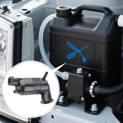 مضخة غسيل الزجاج الأمامي مع حلقة معدنية - قطعة بديلة BA5317664AA - متوافقة مع Ford Ranger وLincoln Continental وMKZ - مضخة سائل غسيل متينة (عبوة من قطعة واحدة) in Kuwait