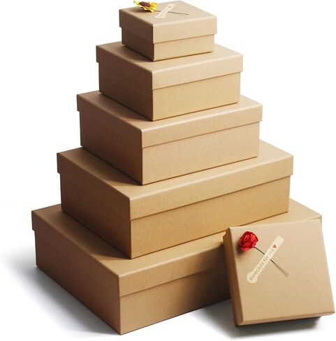 Black Gift Boxes, a Set of 5 Gift Boxes with Lids for Presents, Pre-Wrapped Boxes for Gifts, Sturdy Present Box for Birthdays, Anniversaries, Christmas, Festivals or Special Celebration in Kuwait